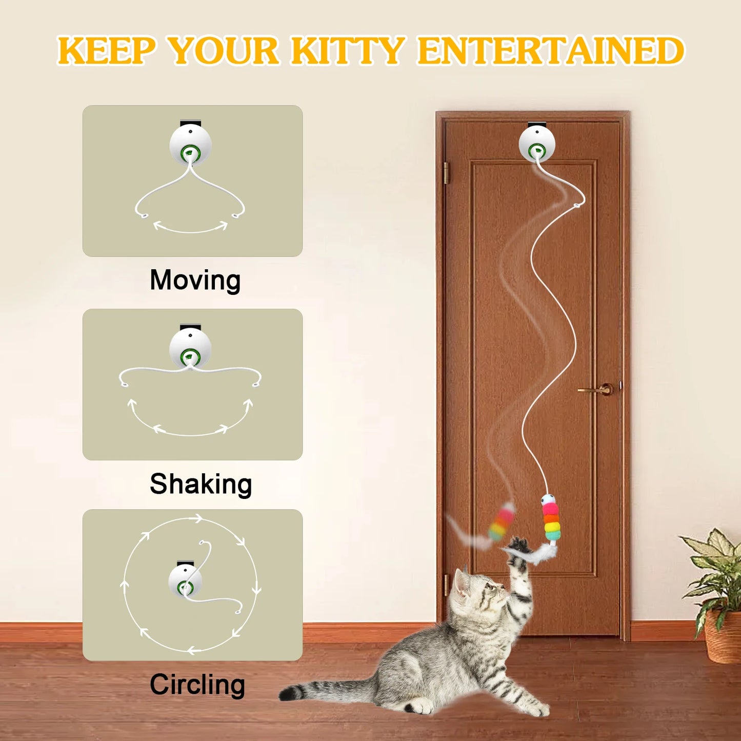 Interactive Cat Feather Toys, Hanging Electric Cat Toys for Indoor Cats.