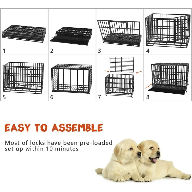 LEMBERI 48/38 inch Heavy Duty Indestructible Escape Proof Dog Cage Kennel.