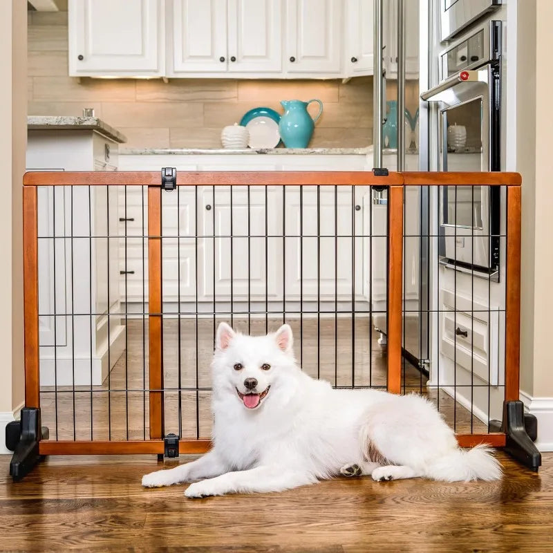 Extra Tall Wide Adjustable Freestanding Pet Gate, Premium Wood