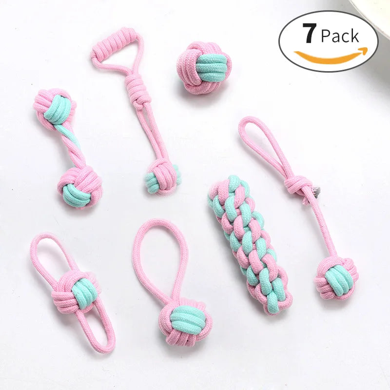 7PCS/PACK Dog Toys for Large Small Dogs Toy Interactive Cotton Rope Dog Toys Ball for Dogs Accessories Toothbrush Chew Puppy Toy