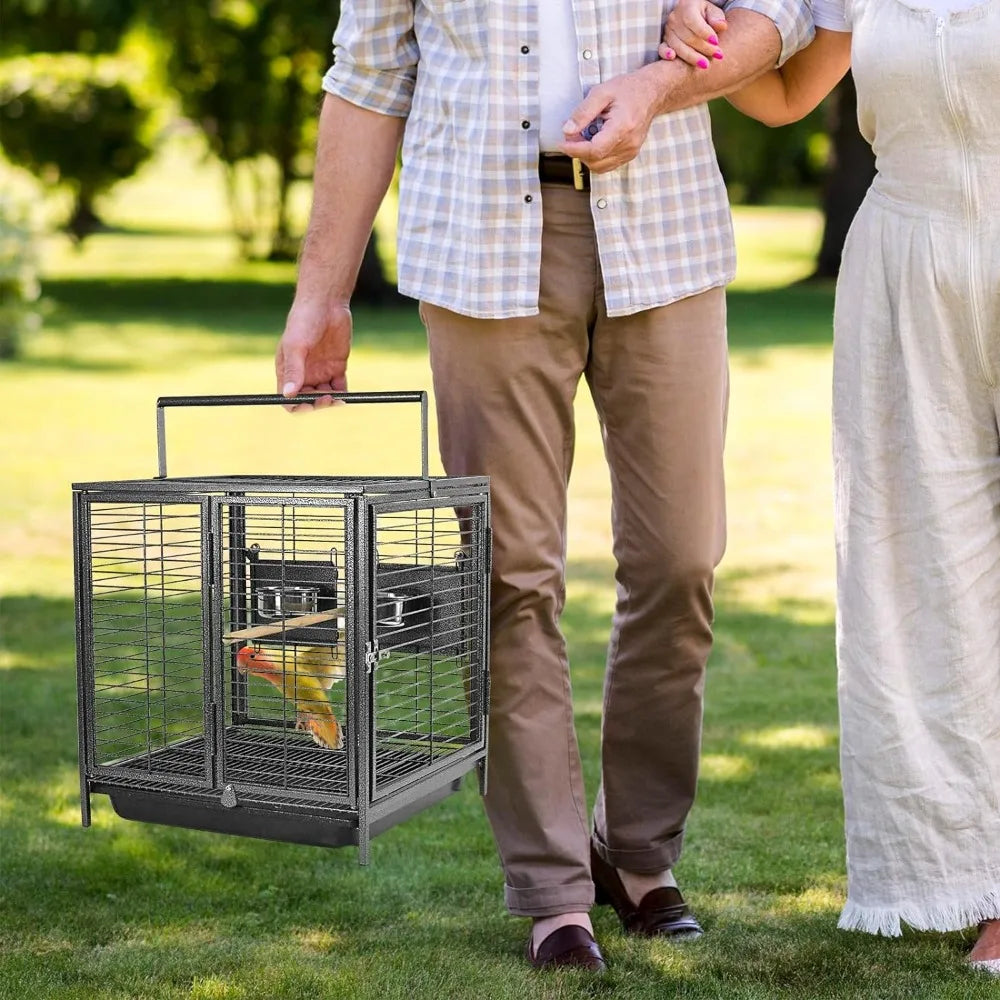 Portable Bird Travel Carrier Cage Black 19 Inch Medium Birds for Cockatiels, Conures