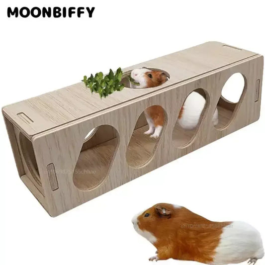 Multipurpose Wooden Hamster Toys Tunnel Escape Toy Hamster Hide House -