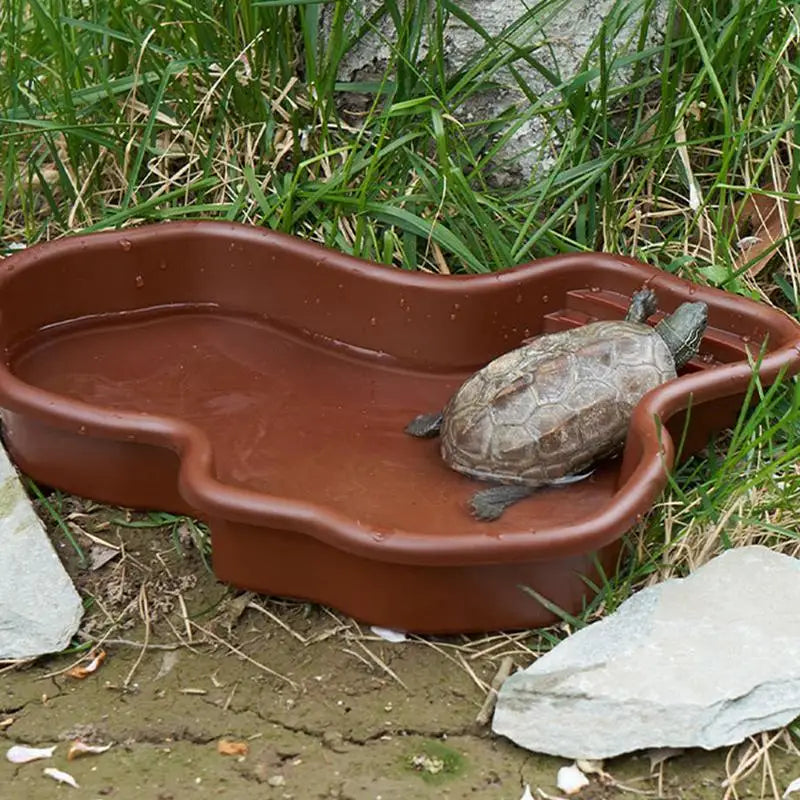 Turtle Feeding Dish Reptile Bathing Pool With Ramp And Basking PlatformS.