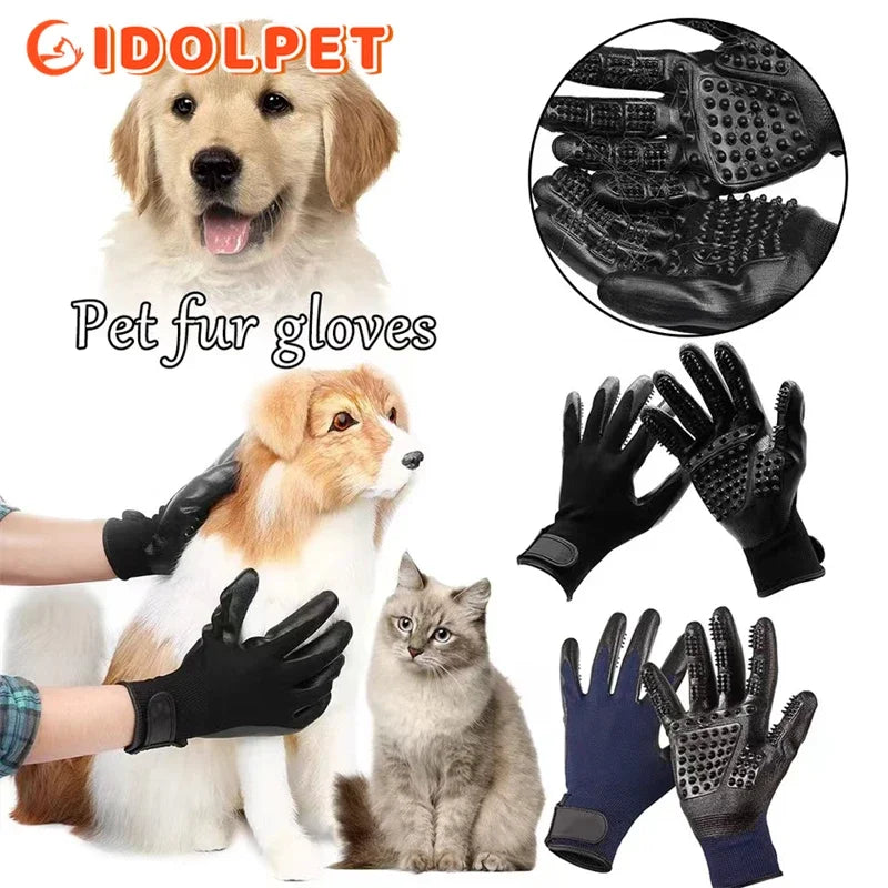 Pet Grooming Gloves Shedding Bathing Hair Remover Gloves .