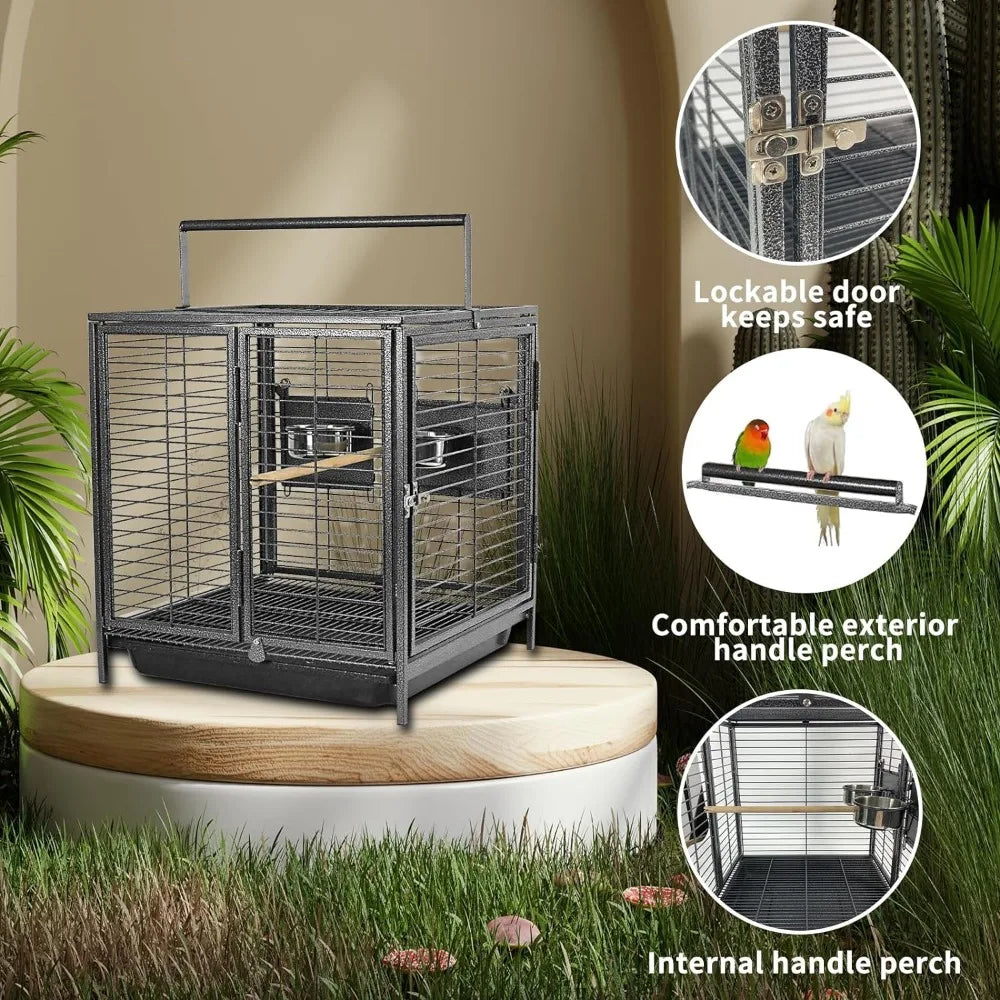 Portable Bird Travel Carrier Cage Black 19 Inch Medium Birds for Cockatiels, Conures