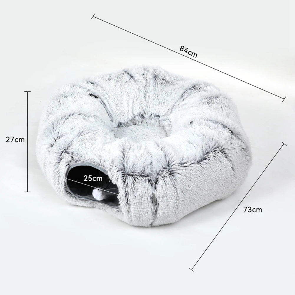 2 In 1 Round Cat Beds House Funny Cat Tunnel Toy Soft Deep Sleep Pet Nest