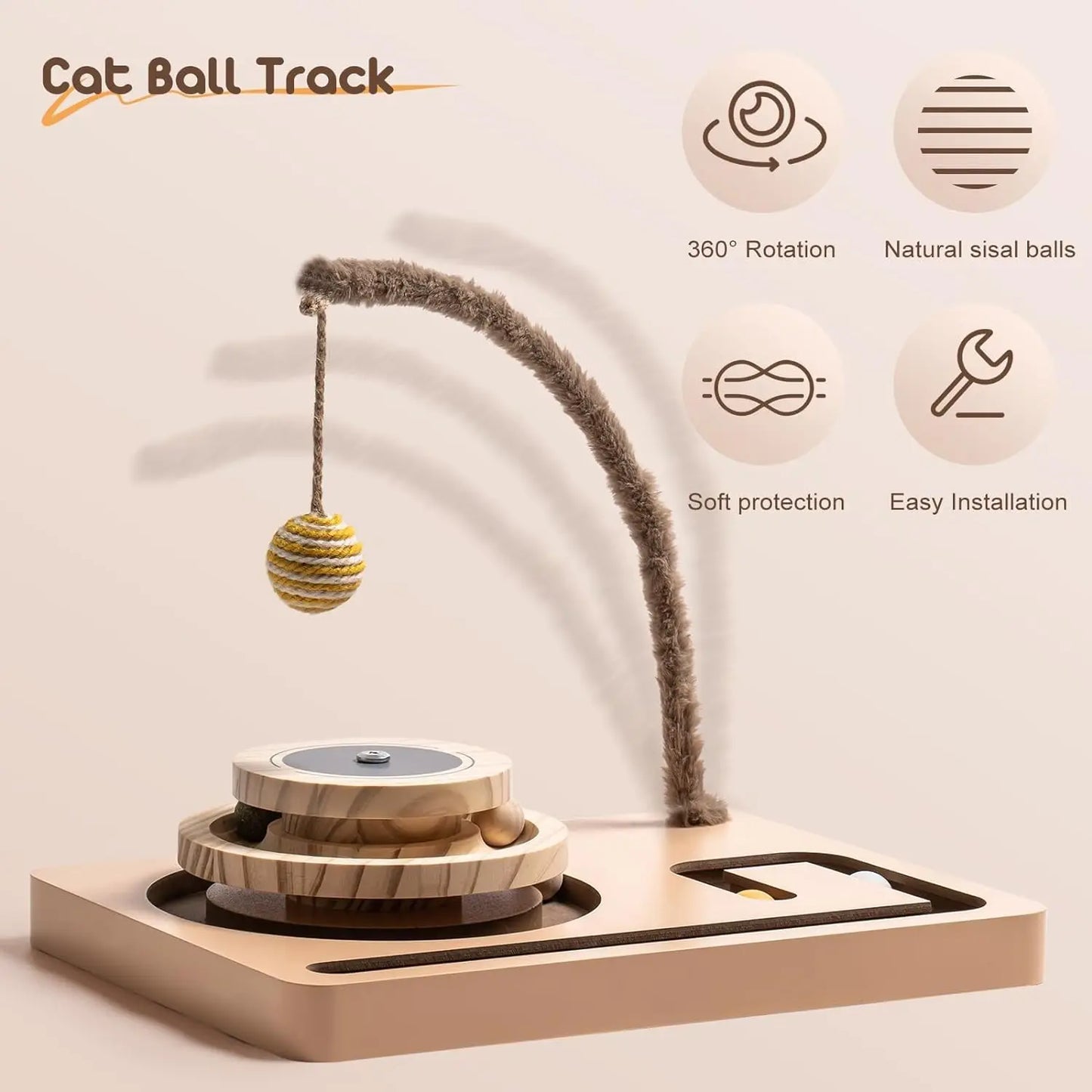 Cat Toy Roller 2-layer Turntable & Play Track with Interactive Hanging Balls.