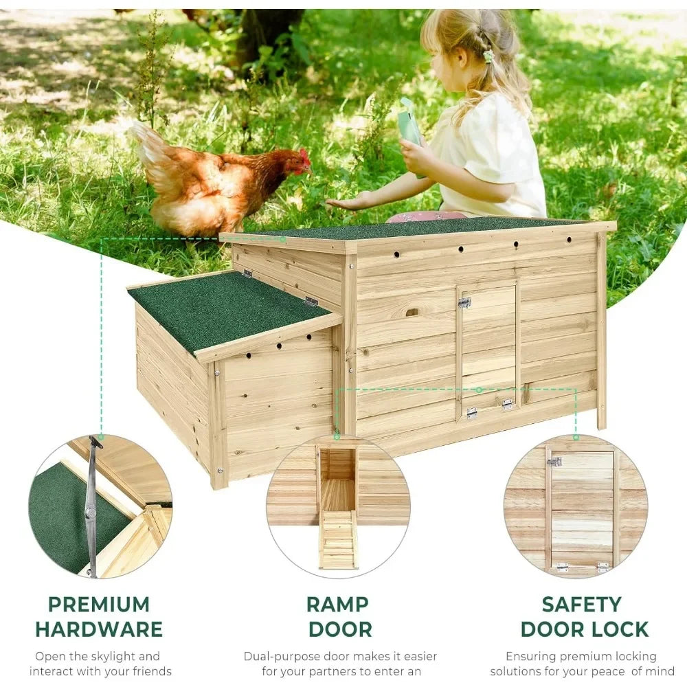 57.6'' Wooden Chicken Coop Hen House with 2 Nesting Box, Poultry Cage.