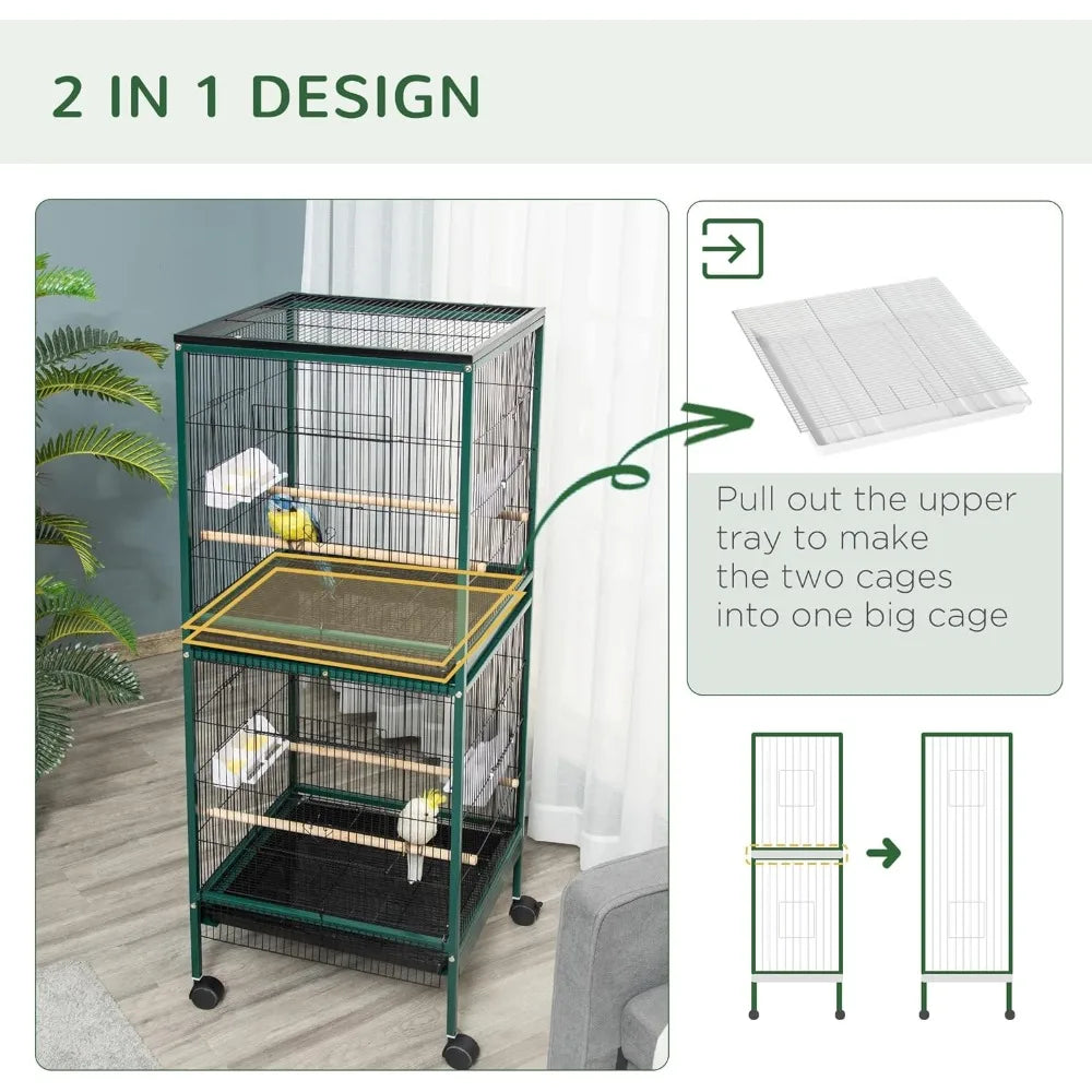 PawHut Large Bird Cage with 1.7 ft. Width for Wingspan, Bird Aviary Indoor.