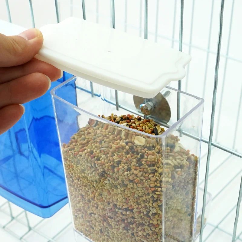 Parrots Birds Feeding Box Food Dispenser Antisplash Cage Screw Food Dispenser.