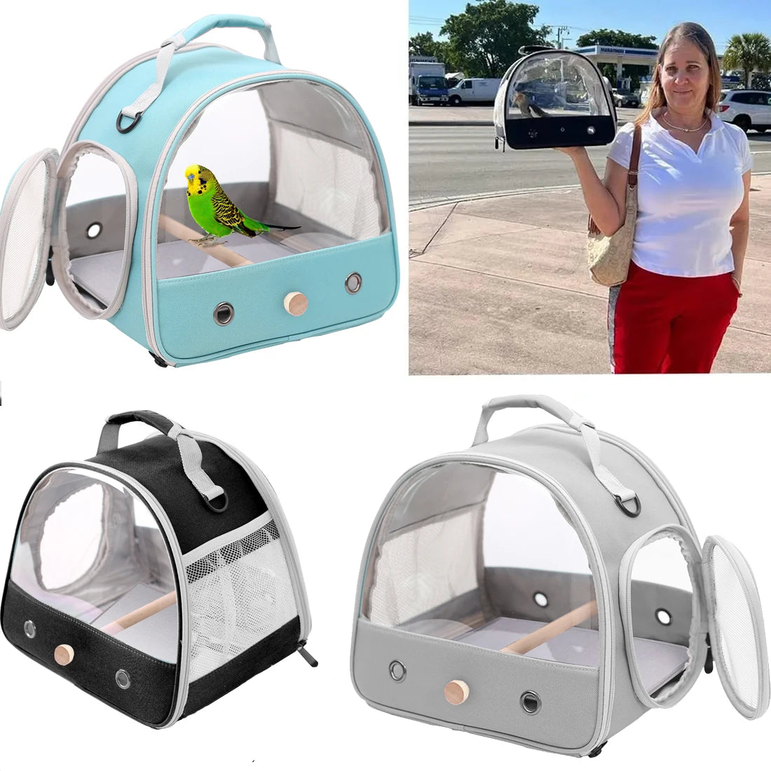 Portable Clear Transport Cage Breathable Bird Carrier Travel Bag.