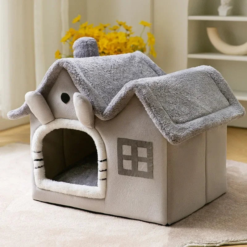 Foldable Cat House Winter Warm Chihuahua Cave Bed Puppy House Deep Sleep