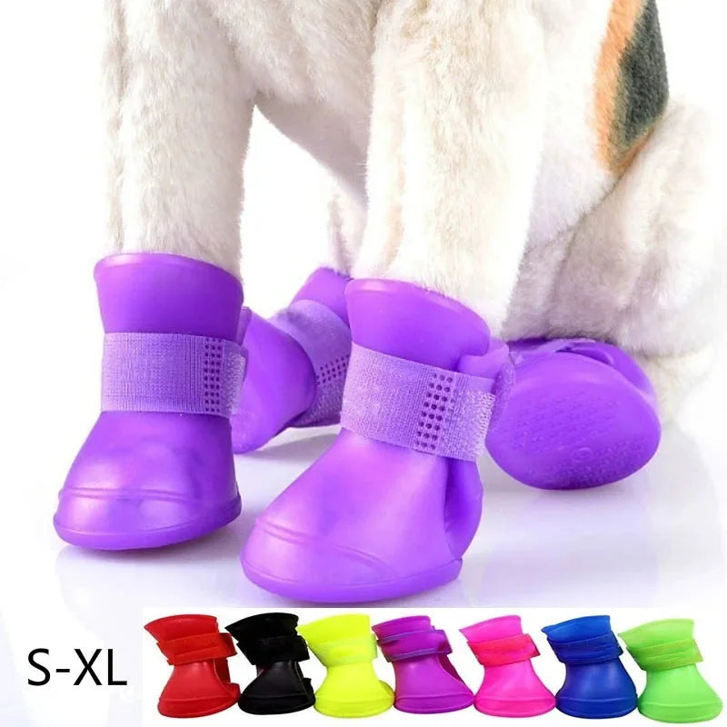 4Pcs Pet WaterProof Rainshoe Anti-slip Rubber Boot For Small Medium Large Dogs