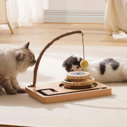 Cat Toy Roller 2-layer Turntable & Play Track with Interactive Hanging Balls.