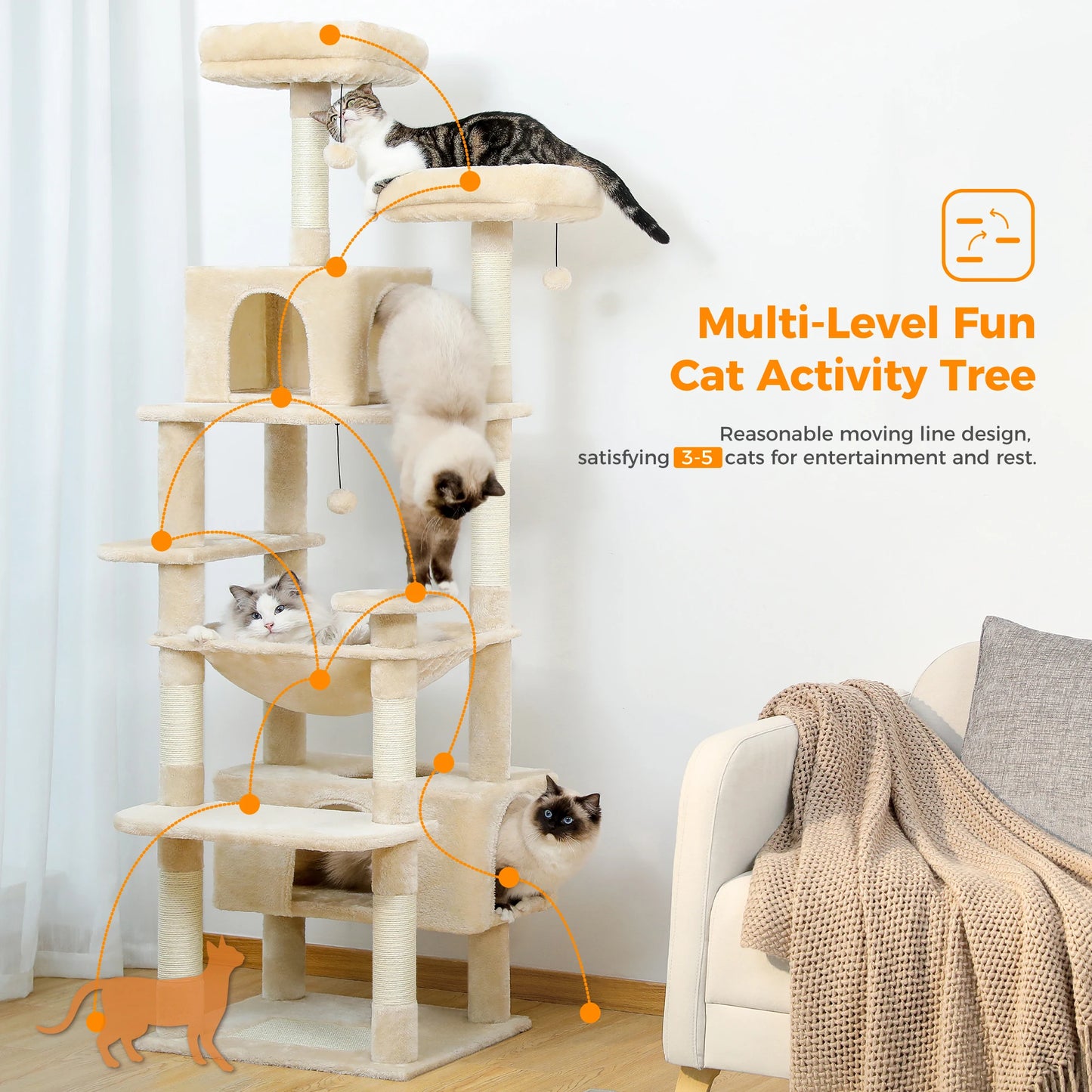 184cm Large Cat Tree and Tower for Indoor Cats.