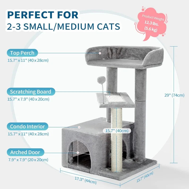 Made4Pets Cat Tree, Carpet Cat Tower for Indoors Cats, Cute Wood Kitty Condo