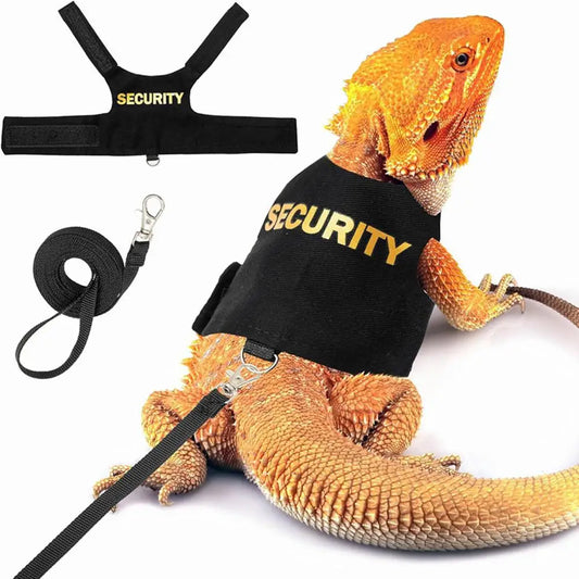 Lizard Leash Harness Soft Padding Reptile Bearded Dragon Vest Top with Hook And Loop Small Animals Security Print Clothes