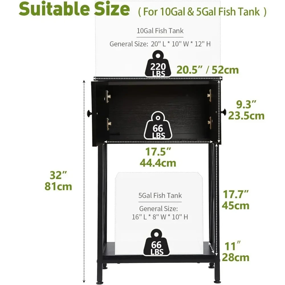 10 Gallon Fish Tank Heavy Metal Stand with Stable Structure.