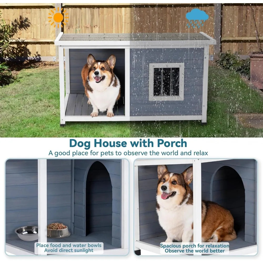 Dog House Outdoor with Porch and Window,r Medium Small Dogs, Durable.