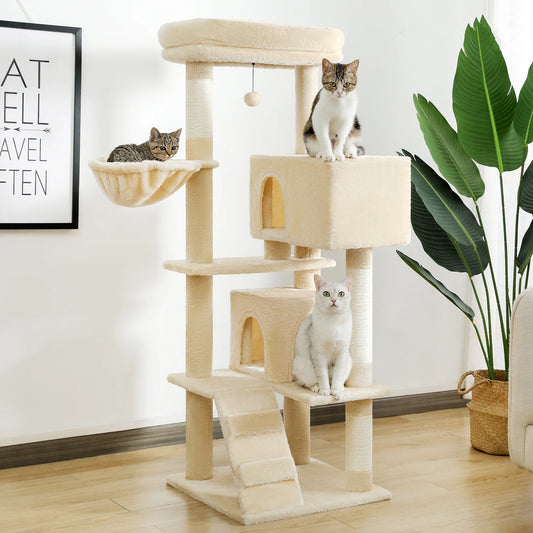 Multi-Level Cat Tree with Condo Scratching Posts Large Cat Tower with Hammock.