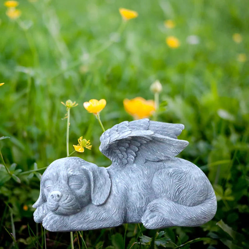 Dog Sleeping Angel Wings Memorial Statue Souvenir Grave Marker Figurine.