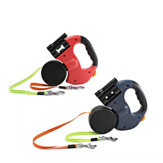 LED Automatic Retractable Traction Rope with Two-Headed and  Plastic Bag Box Dog Leash.