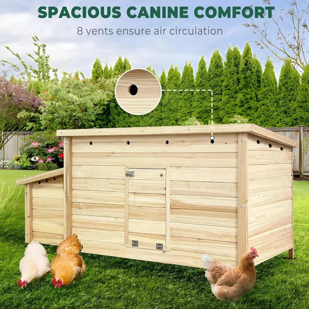 57.6'' Wooden Chicken Coop Hen House with 2 Nesting Box, Poultry Cage.