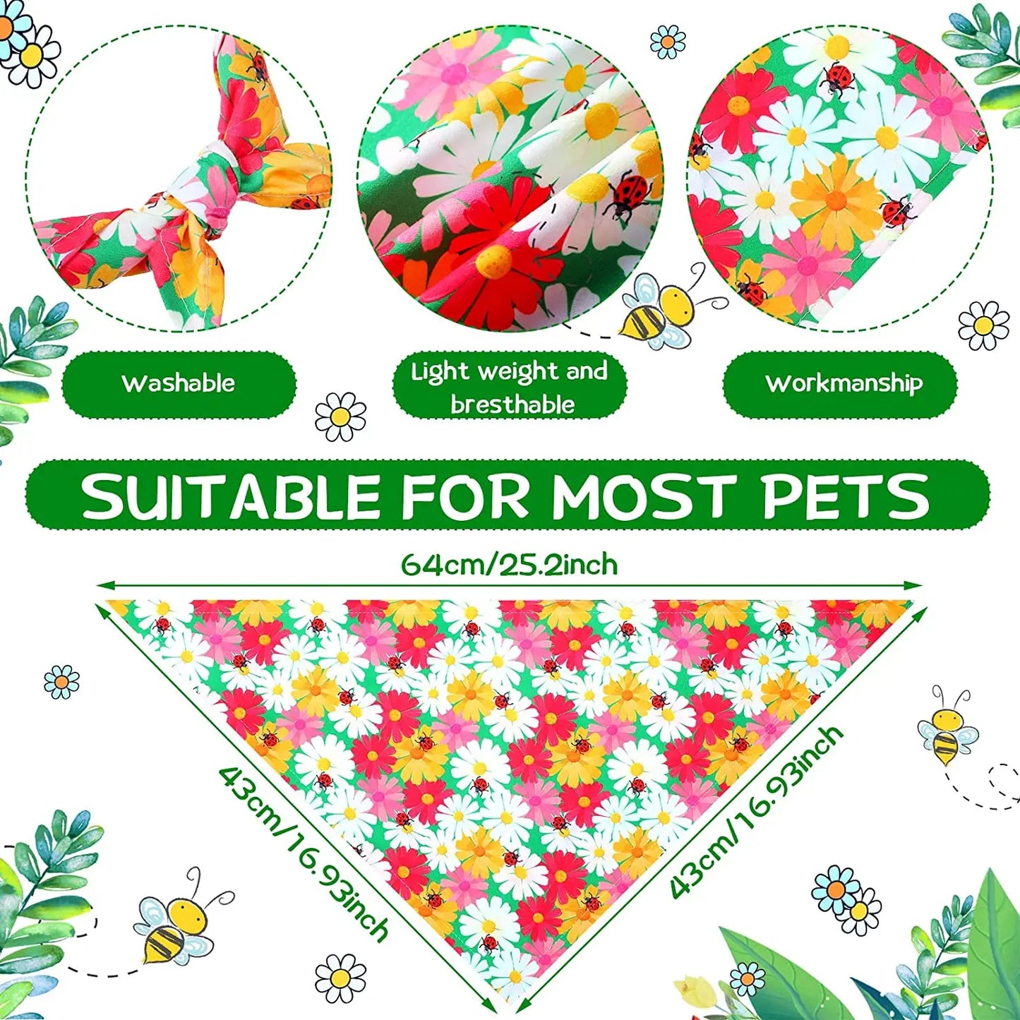 30Pack Spring  Floral And Summer Fruit Cute Dog Bandanas