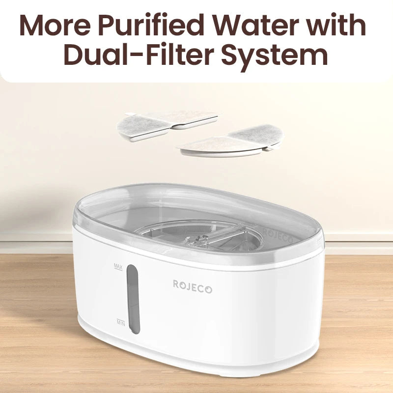 ROJECO Automatic Pet Water Fountain Dual Bowls Cat Water Dispenser.