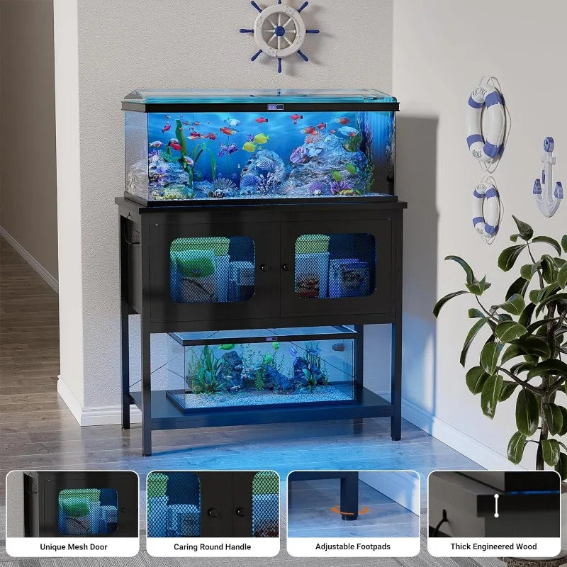 40 Gallon Tank Stand,  Power Outlets and Smart LED Lights,  Storage Cabinet, Reptile Tank Stand.