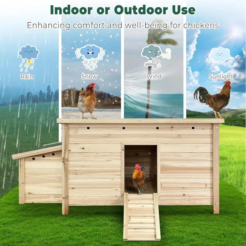 57.6'' Wooden Chicken Coop Hen House with 2 Nesting Box, Poultry Cage.