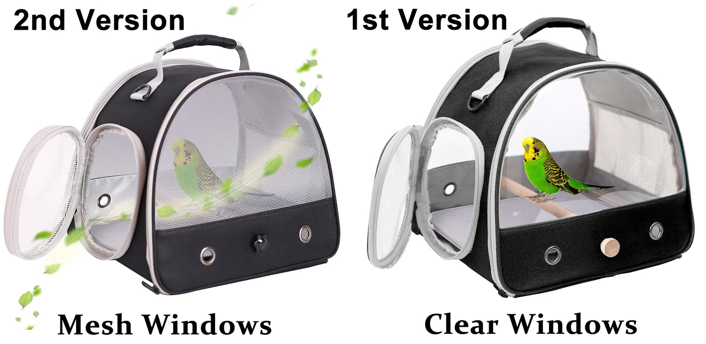 Portable Clear Transport Cage Breathable Bird Carrier Travel Bag.