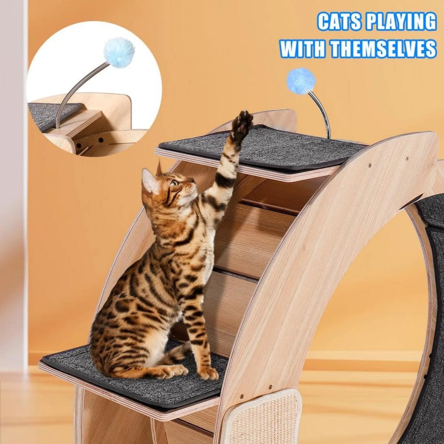 Cats Wheel Wood Climbing Frame Cat Litter Fitness Wheel Oversized Roller Cat Activity Center