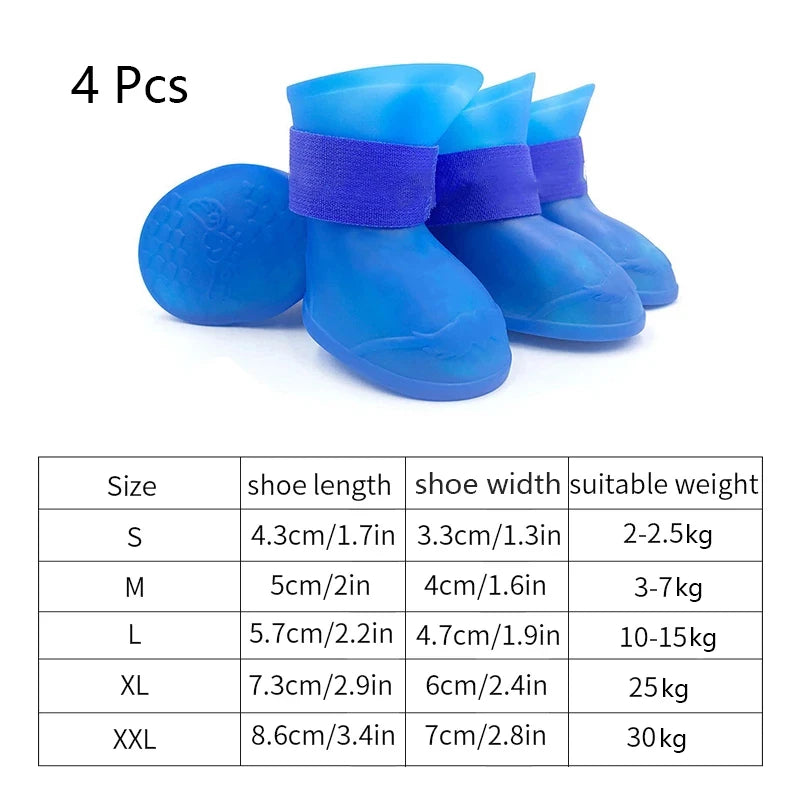 4Pcs Pet WaterProof Rainshoe Anti-slip Rubber Boot For Small Medium Large Dogs