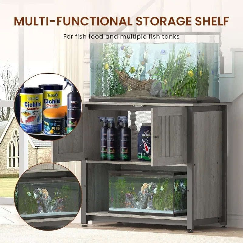 40-50 Gallon Fish Tank Stand with Cabinet, Reptile Tank Turtle Terrariums Table