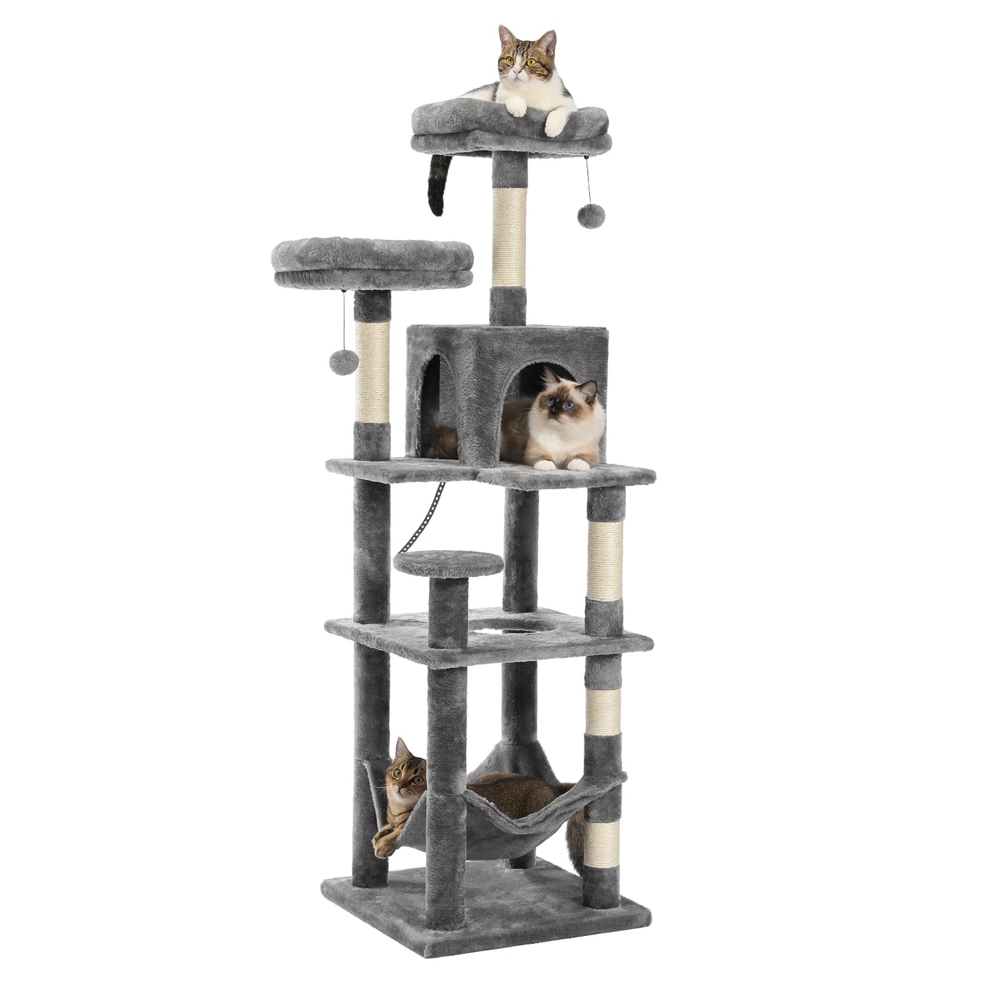 Multi-Level Cat Tree with Condo Scratching Posts Large Cat Tower with Hammock.