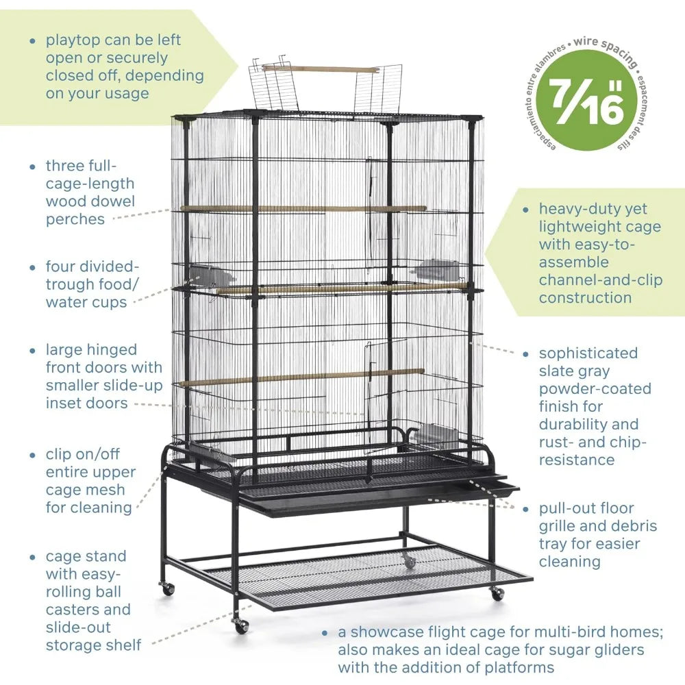 Love Bird Cages for Birds Black Aves Playtop Flight Bird Cage With Stand