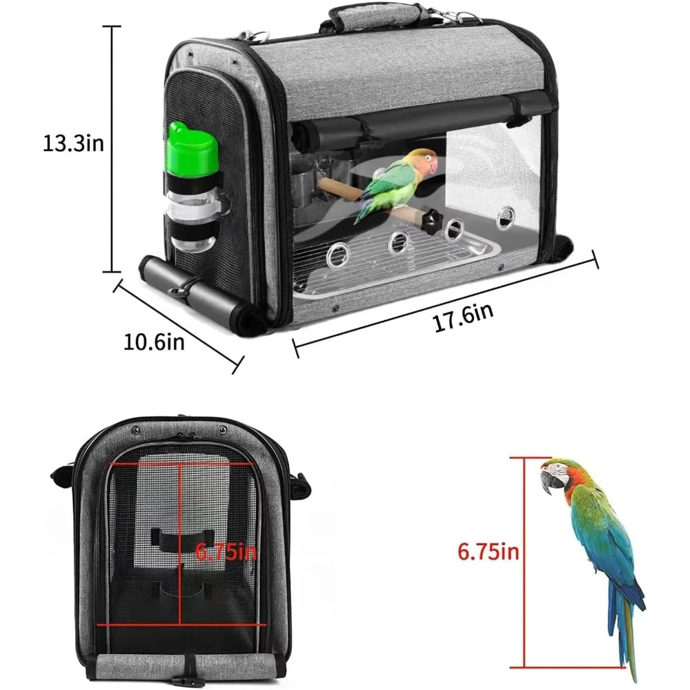 Bird Carrier Bag Bird Travel Cage with Stand, Lightweight Backpack for pet Transparent transportation.