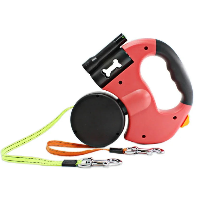 LED Automatic Retractable Traction Rope with Two-Headed and  Plastic Bag Box Dog Leash.