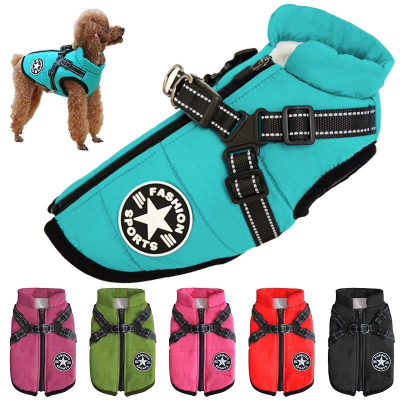 Waterproof Warm Dog Jacket Vest Winter Dog Clothes With Harness Small Large Dogs Chihuahua