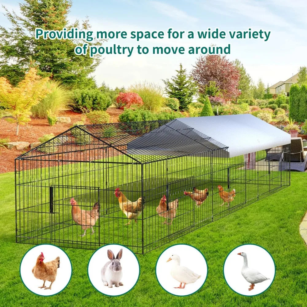 Chicken Coop 130” X 40” Chicken Run Pen with Waterproof Cover Outside Portable Chicken Cage Enclosure Tractor