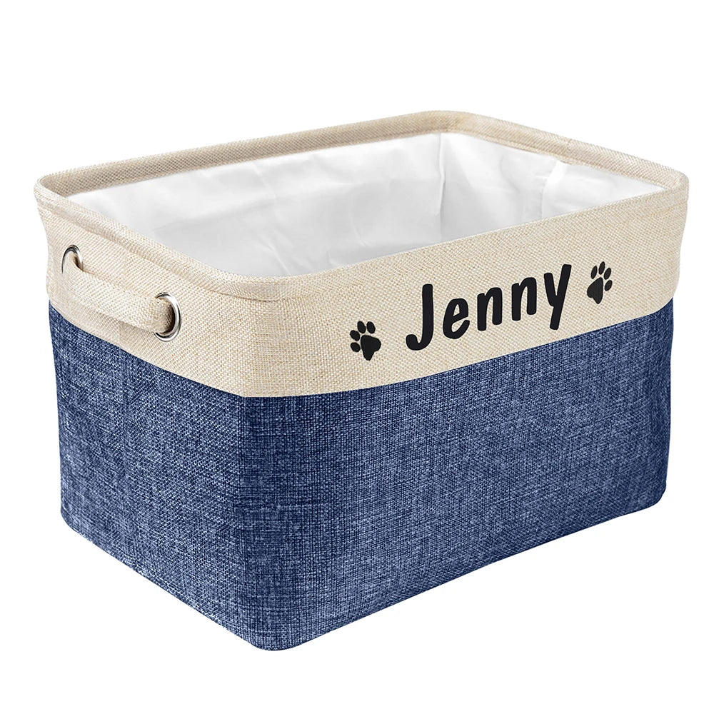 Personalized Pet Dog Toy Storage Basket Dog Canvas Bag Foldable Pet Toys Linen Storage Box Bins Dog Accessories Pet Supplies