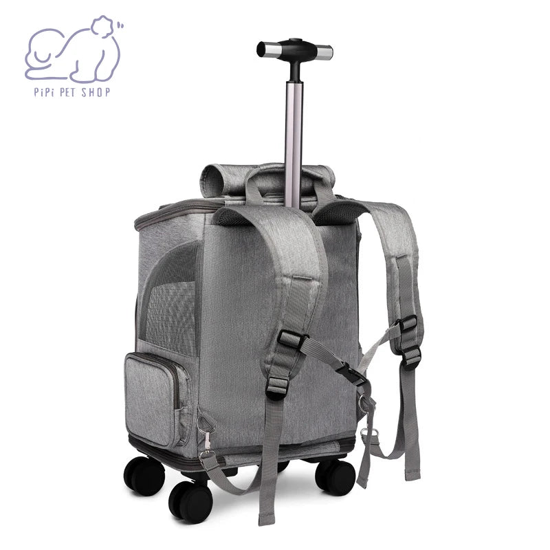 Pet Travel Carrier Backpack for Dogs Cats Puppy Removable Rolling Wheels.