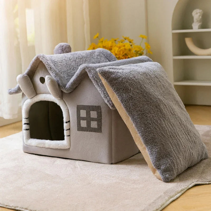 Foldable Cat House Winter Warm Chihuahua Cave Bed Puppy House Deep Sleep