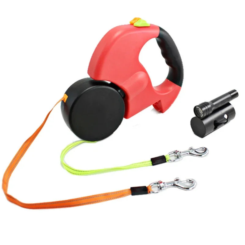 LED Automatic Retractable Traction Rope with Two-Headed and  Plastic Bag Box Dog Leash.